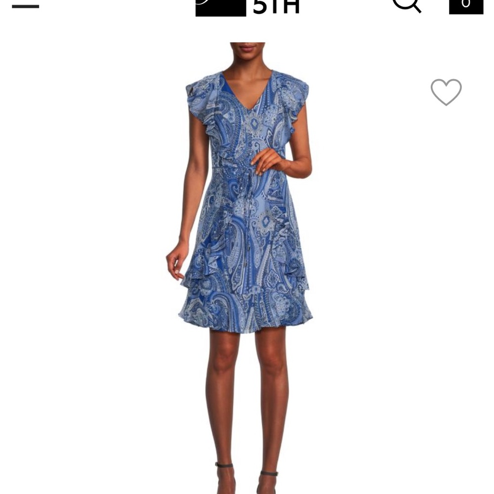 Blue Paisley V-Neck Dress